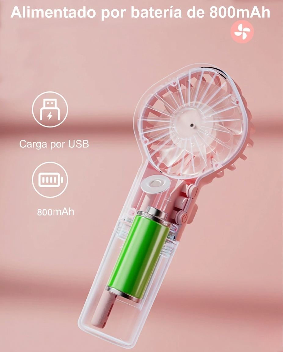 Ventilador de mano con humidificador recargable