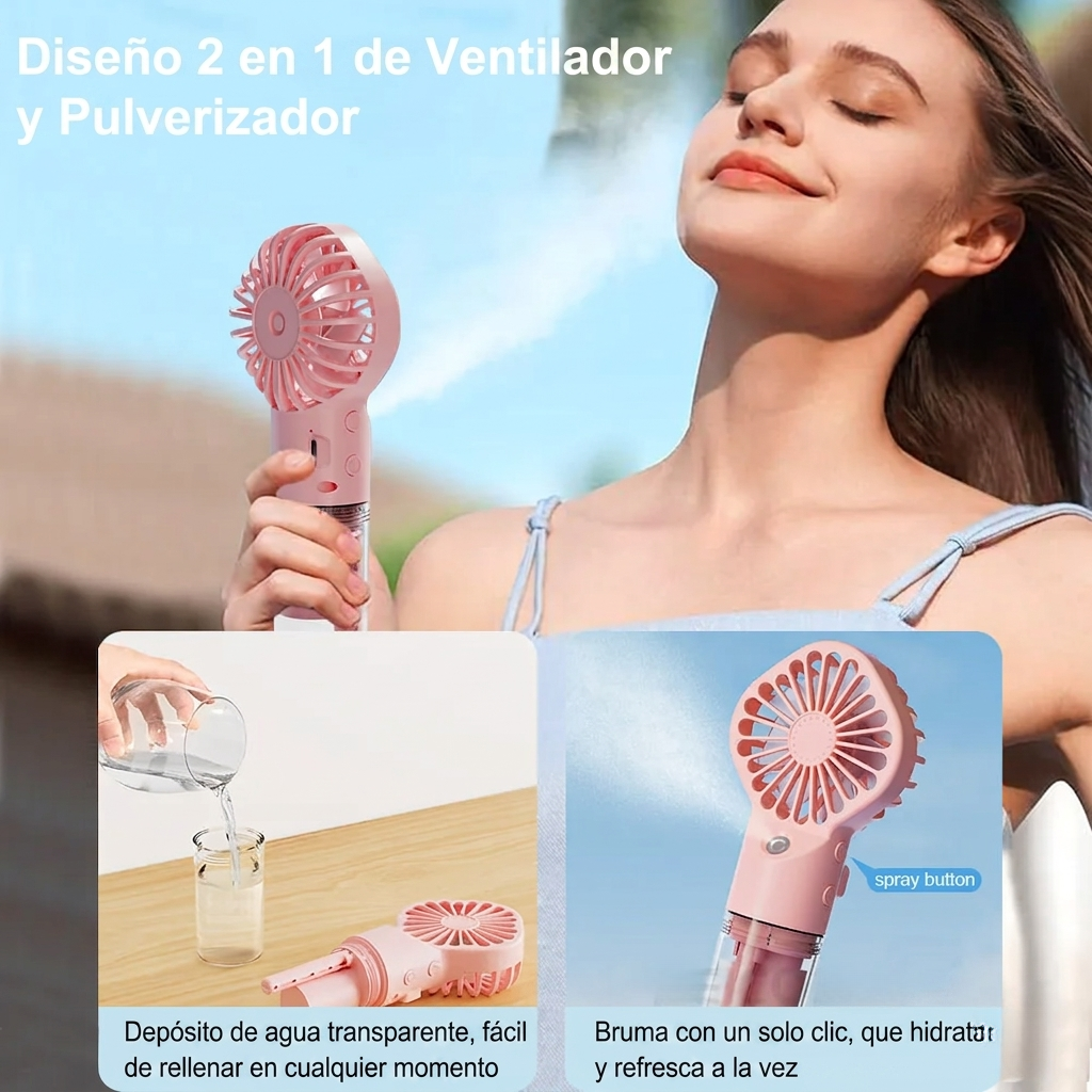 Ventilador de mano con humidificador recargable